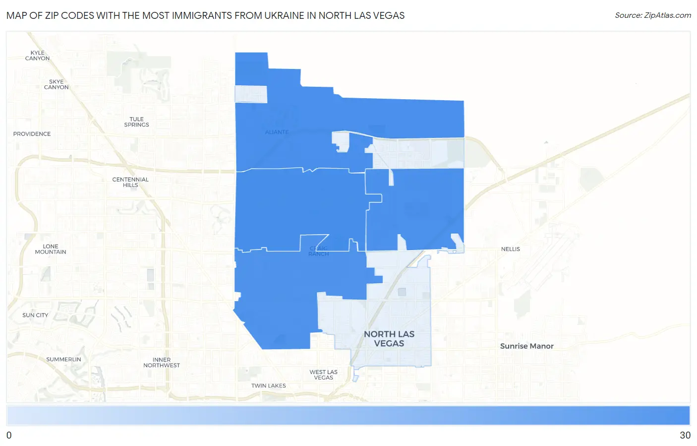 Zip Codes with the Most Immigrants from Ukraine in North Las Vegas Map