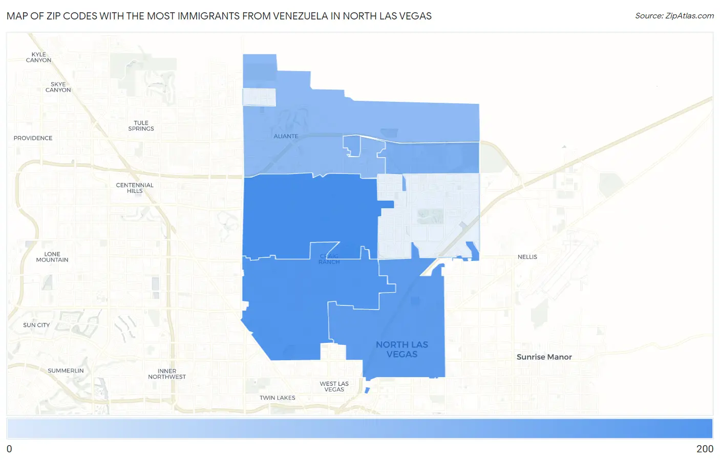 Zip Codes with the Most Immigrants from Venezuela in North Las Vegas Map