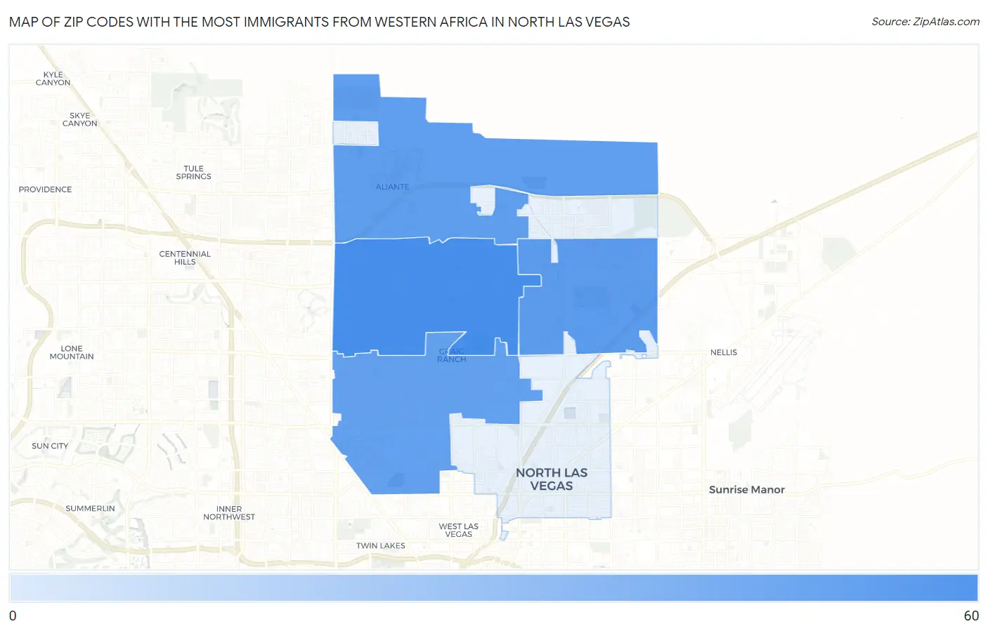 Zip Codes with the Most Immigrants from Western Africa in North Las Vegas Map