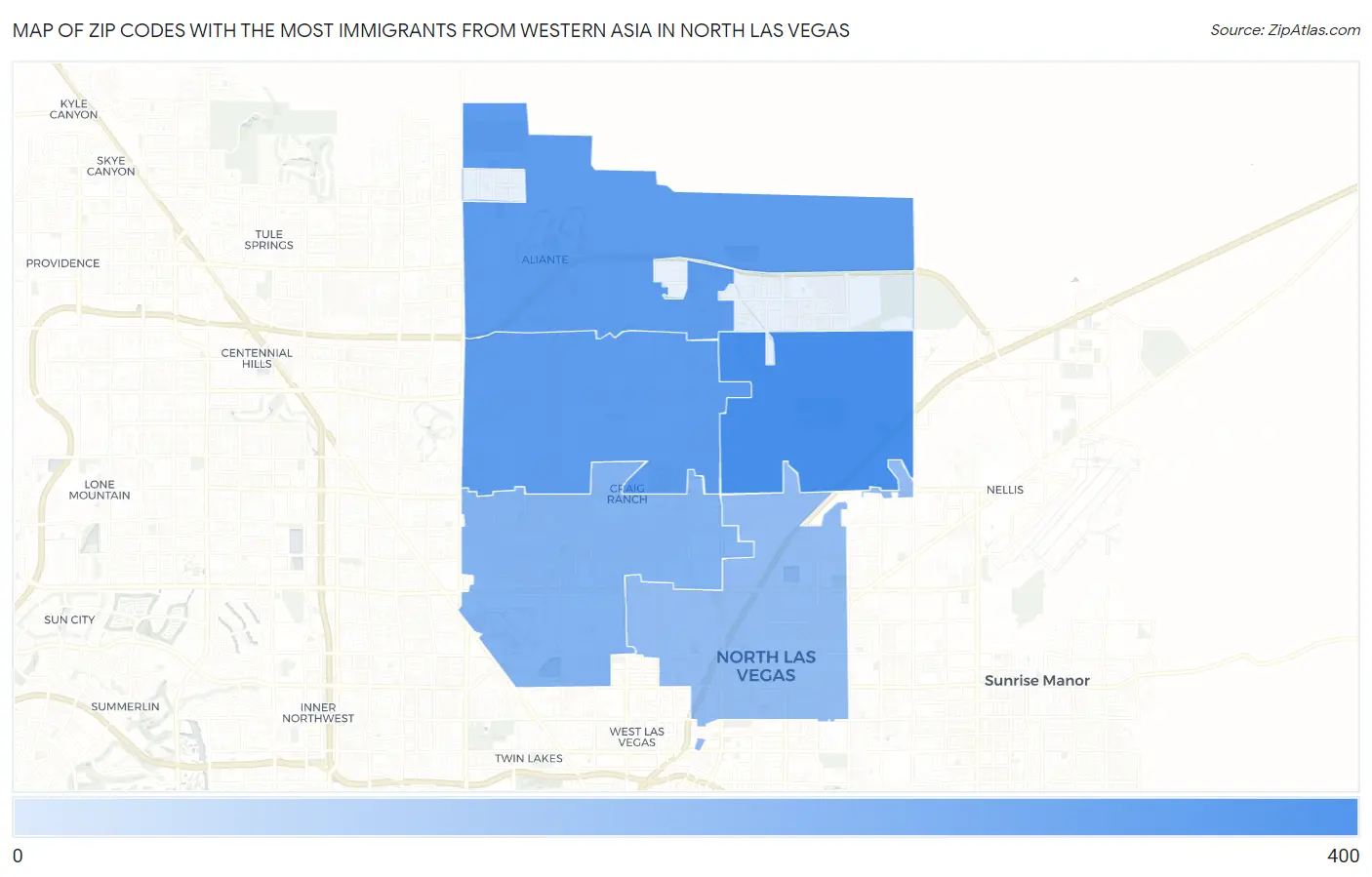 Zip Codes with the Most Immigrants from Western Asia in North Las Vegas Map