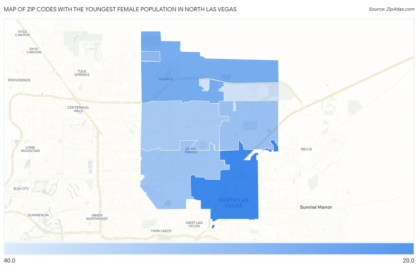 Zip Codes with the Youngest Female Population in North Las Vegas Map