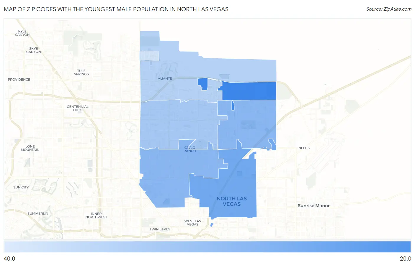 Zip Codes with the Youngest Male Population in North Las Vegas Map