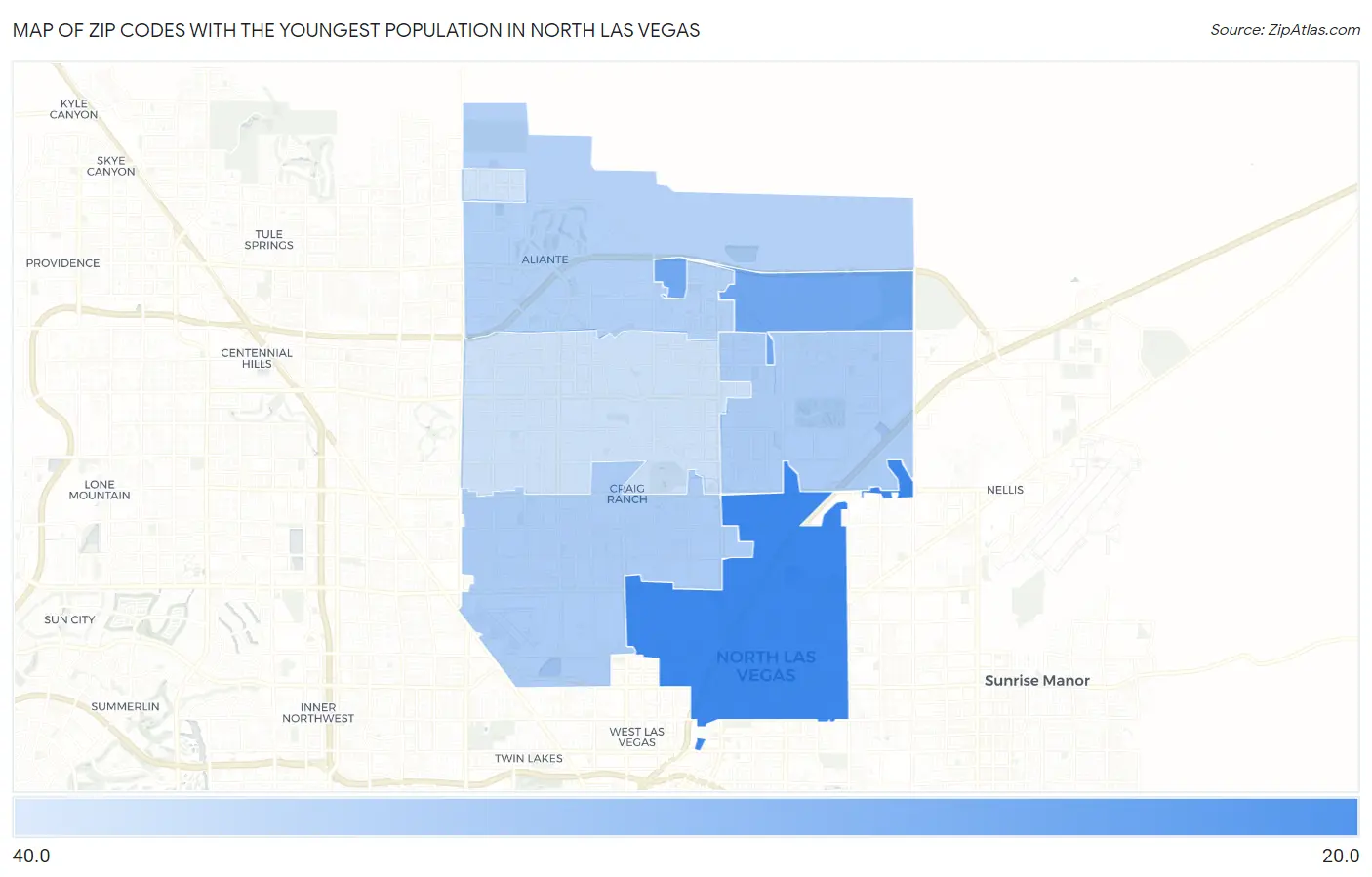 Zip Codes with the Youngest Population in North Las Vegas Map