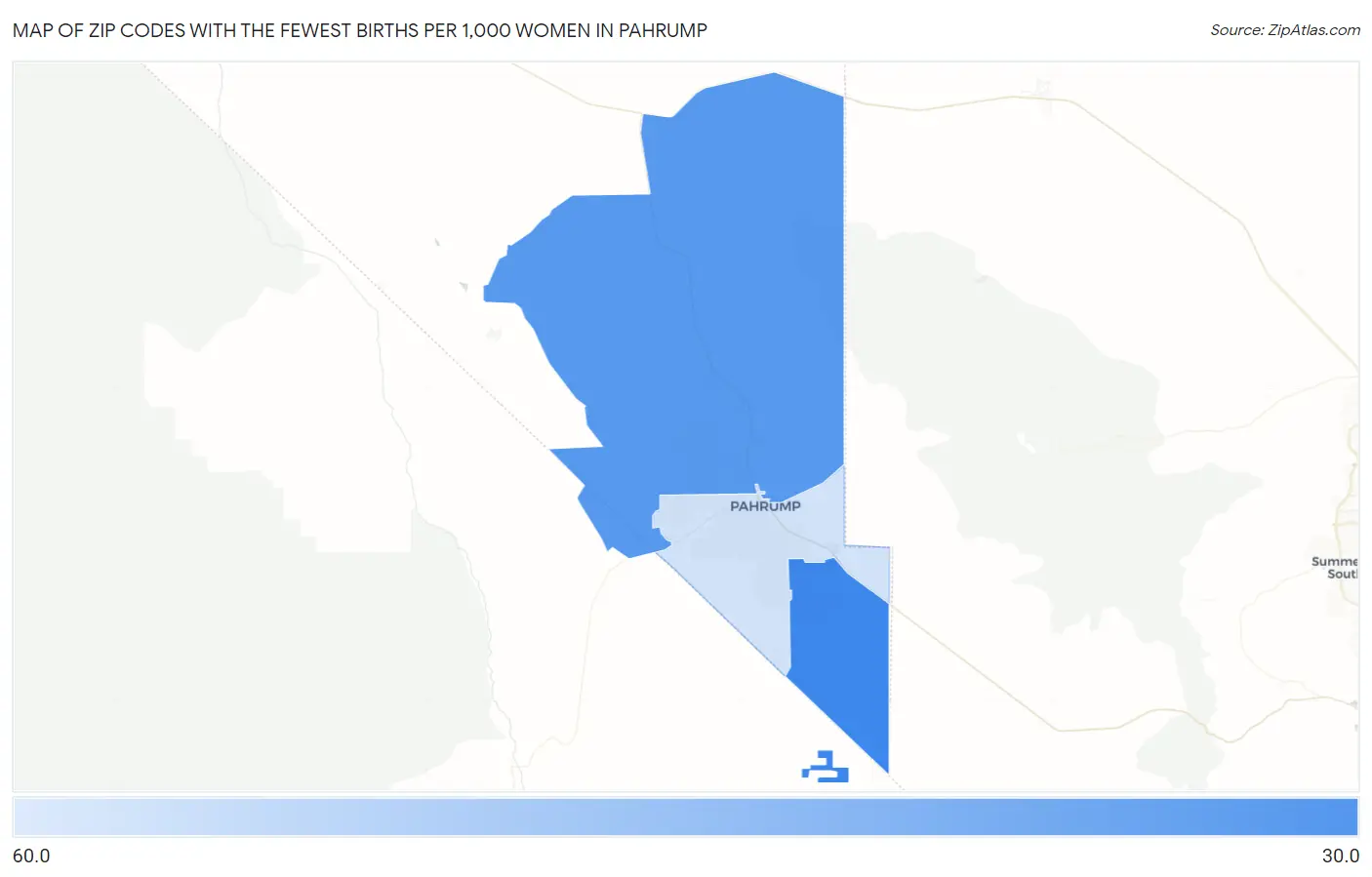 Zip Codes with the Fewest Births per 1,000 Women in Pahrump Map