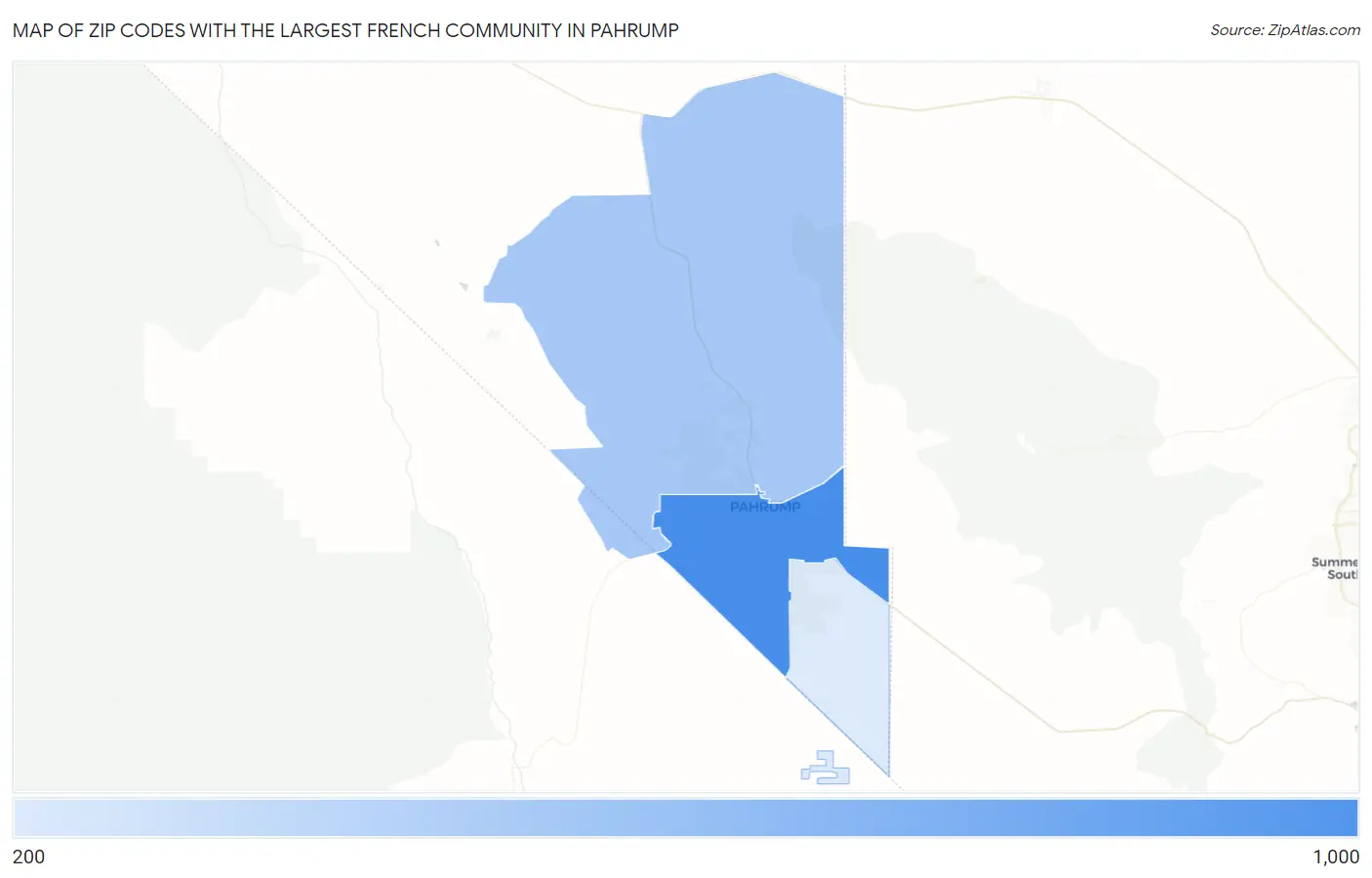 Zip Codes with the Largest French Community in Pahrump Map
