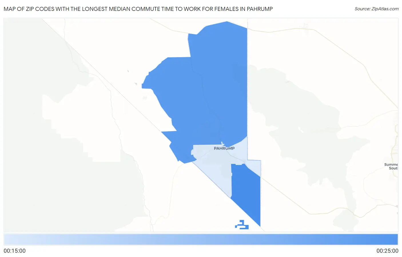 Zip Codes with the Longest Median Commute Time to Work for Females in Pahrump Map