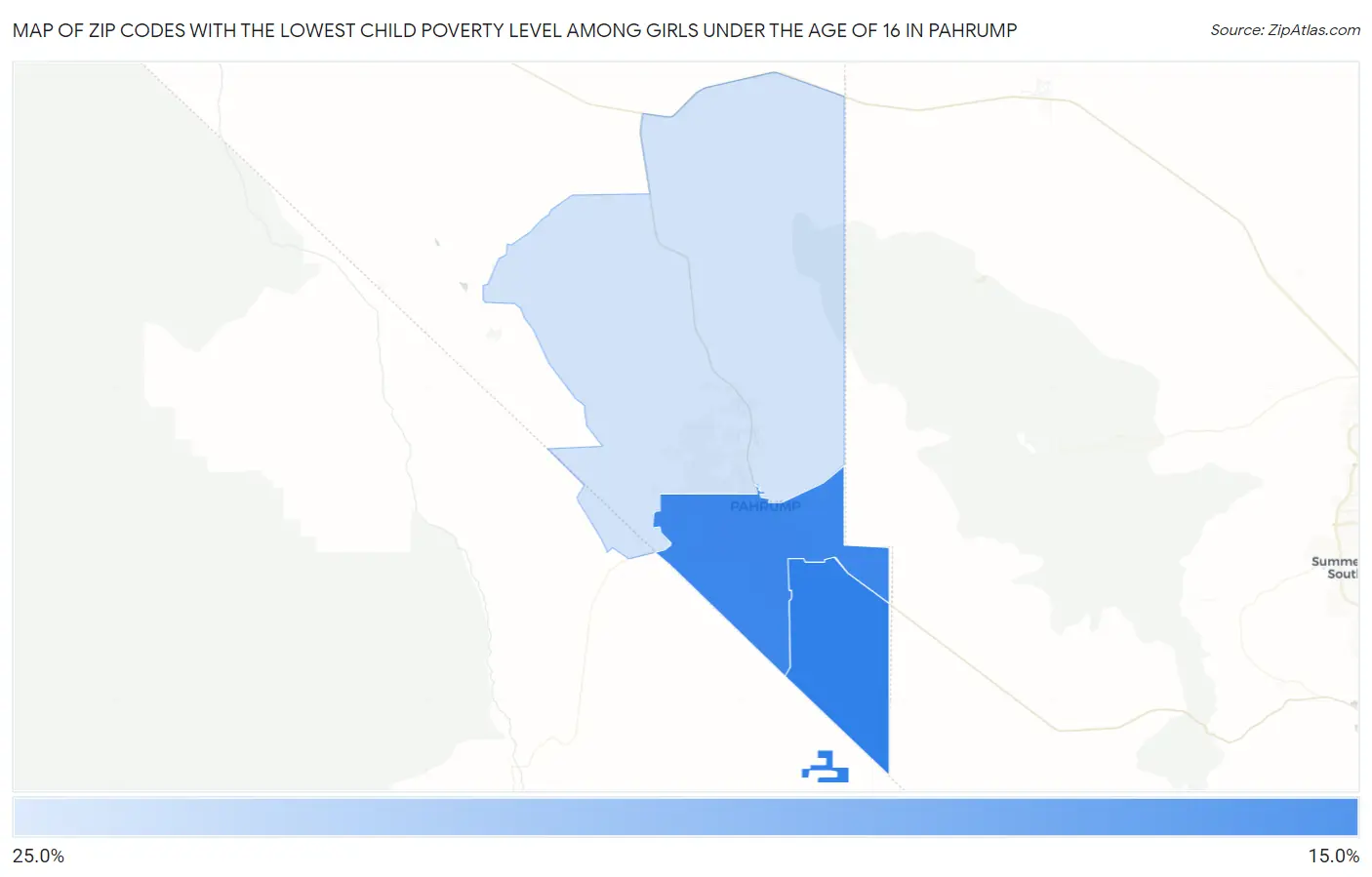 Zip Codes with the Lowest Child Poverty Level Among Girls Under the Age of 16 in Pahrump Map