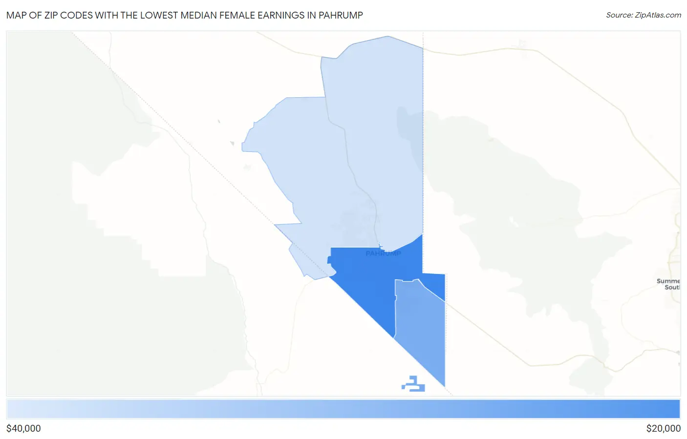 Zip Codes with the Lowest Median Female Earnings in Pahrump Map