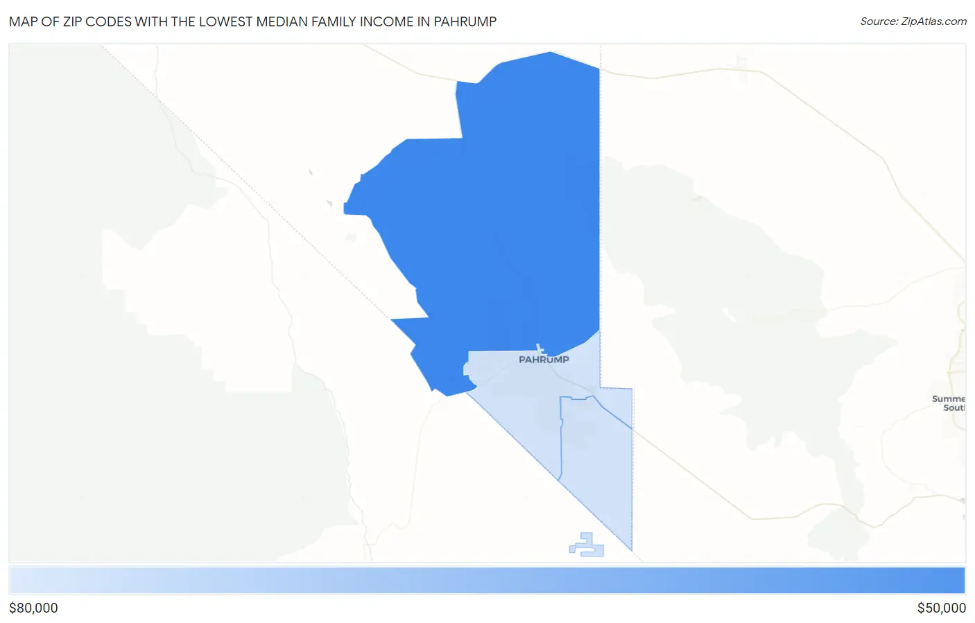 Zip Codes with the Lowest Median Family Income in Pahrump Map