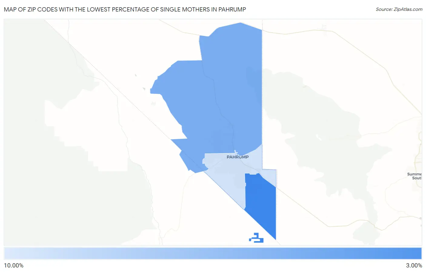Zip Codes with the Lowest Percentage of Single Mothers in Pahrump Map