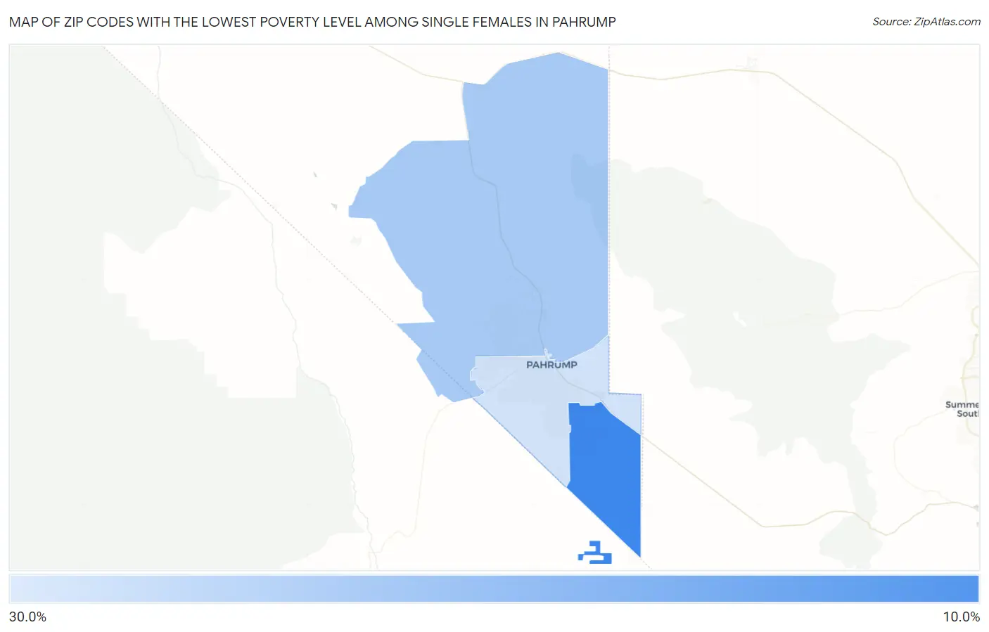 Zip Codes with the Lowest Poverty Level Among Single Females in Pahrump Map