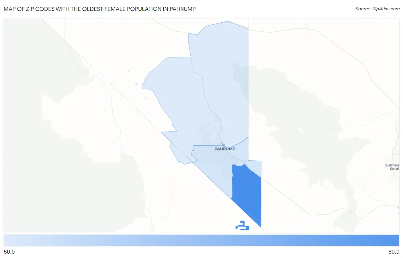 Zip Codes with the Oldest Female Population in Pahrump Map