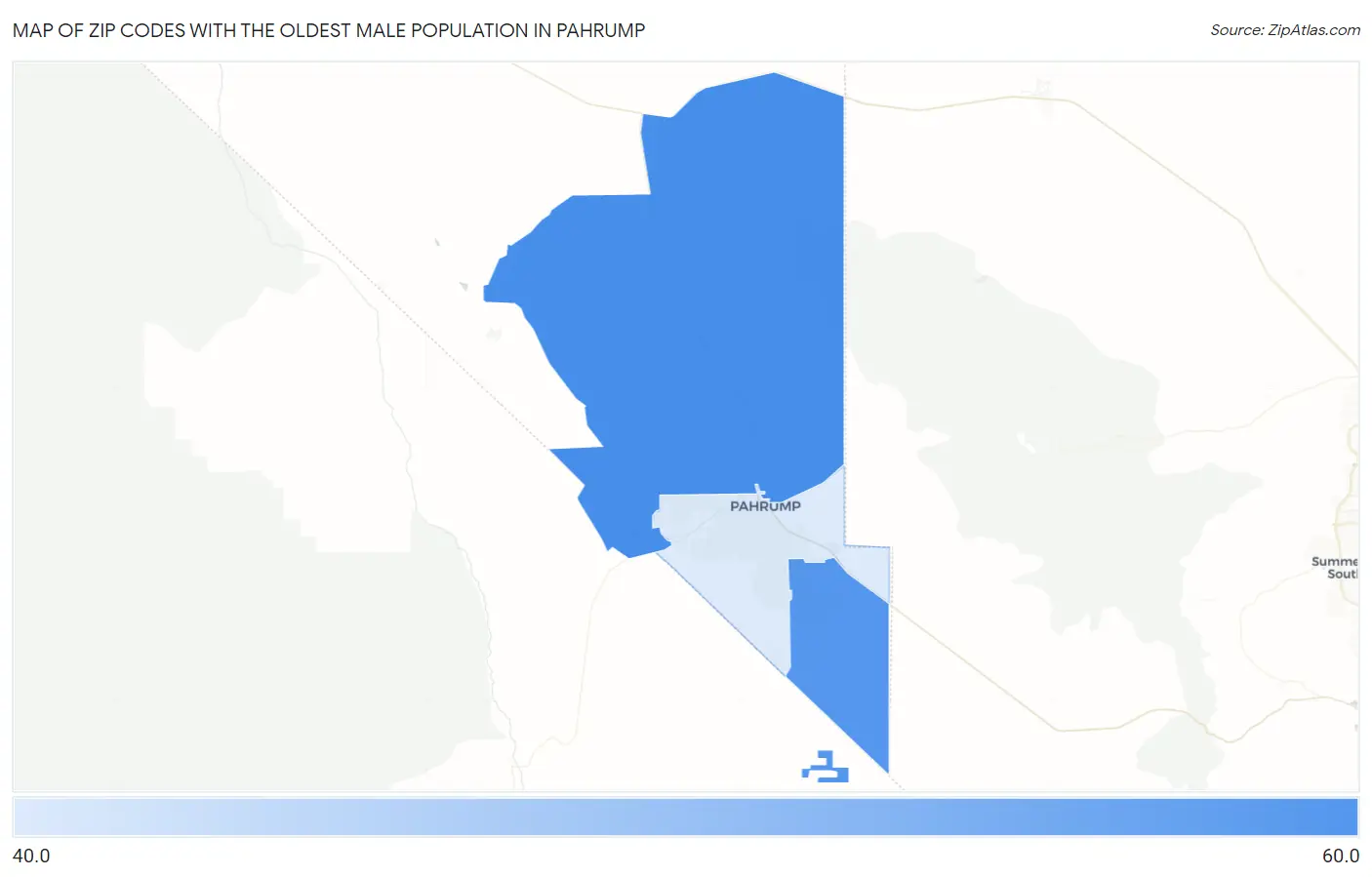 Zip Codes with the Oldest Male Population in Pahrump Map