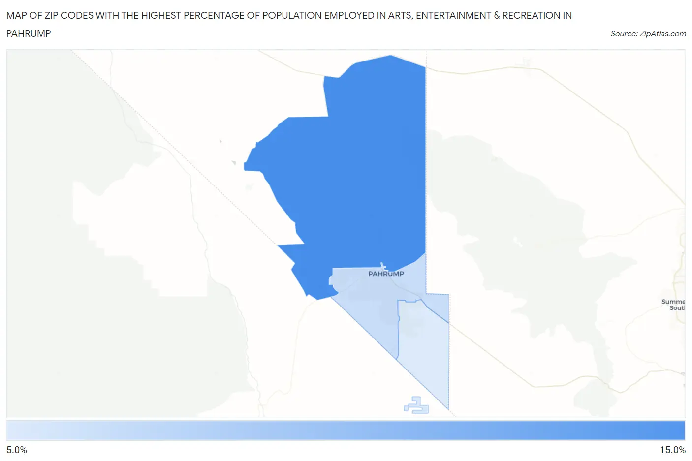 Zip Codes with the Highest Percentage of Population Employed in Arts, Entertainment & Recreation in Pahrump Map