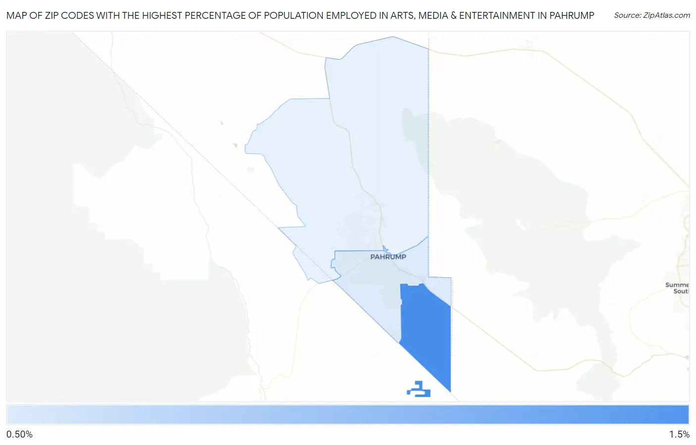 Zip Codes with the Highest Percentage of Population Employed in Arts, Media & Entertainment in Pahrump Map