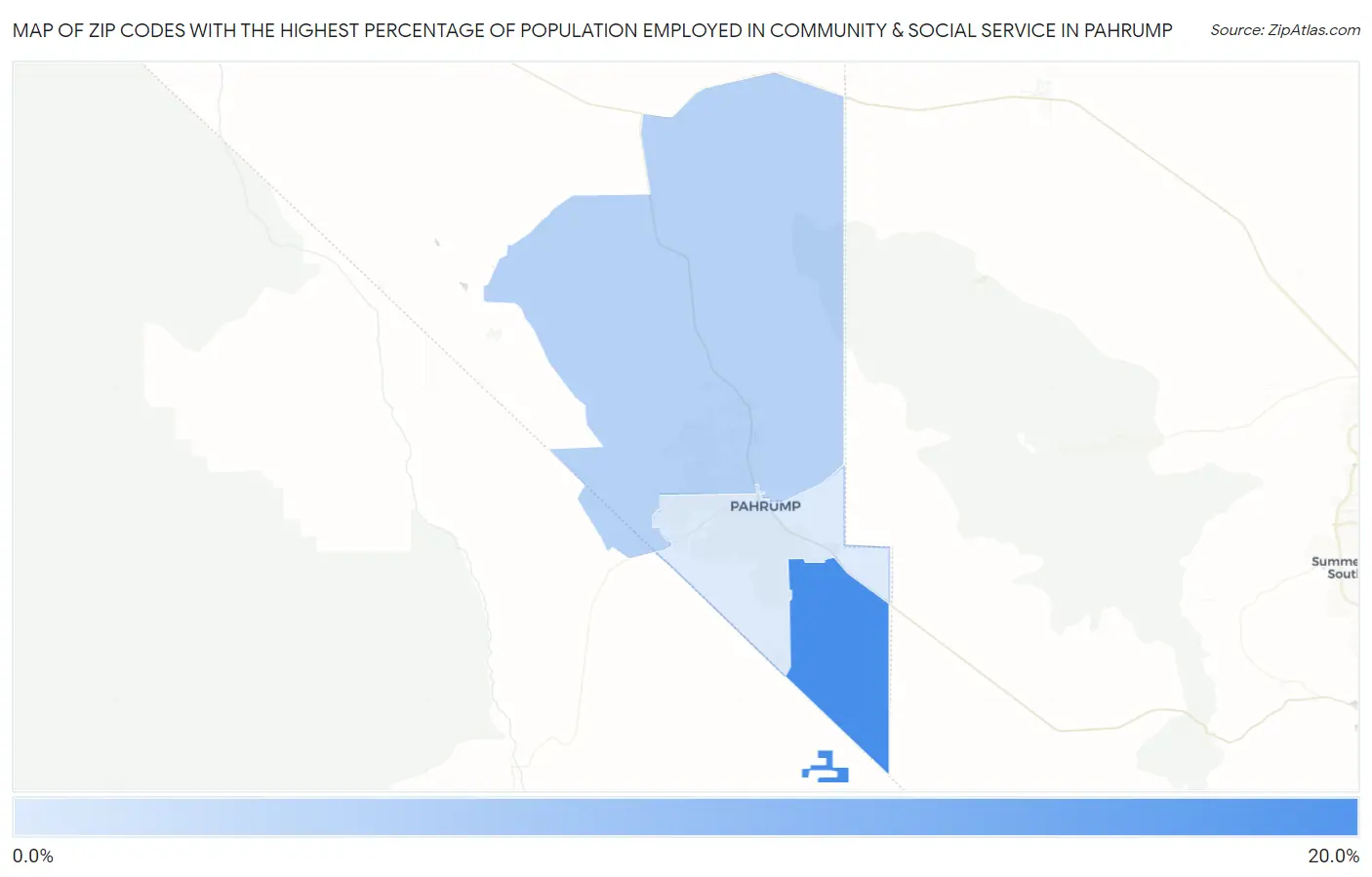 Zip Codes with the Highest Percentage of Population Employed in Community & Social Service  in Pahrump Map