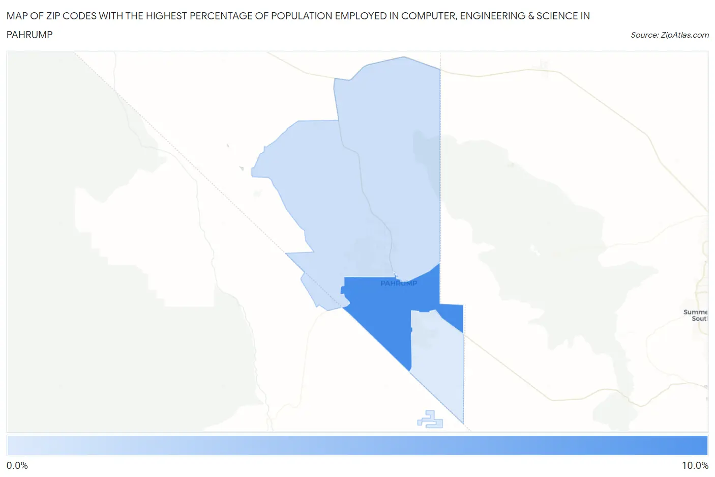 Zip Codes with the Highest Percentage of Population Employed in Computer, Engineering & Science in Pahrump Map