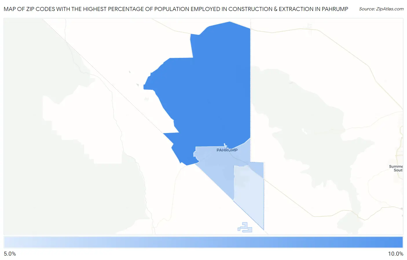 Zip Codes with the Highest Percentage of Population Employed in Construction & Extraction in Pahrump Map