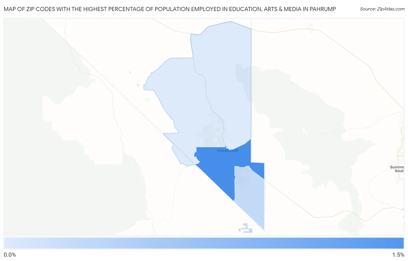 Zip Codes with the Highest Percentage of Population Employed in Education, Arts & Media in Pahrump Map
