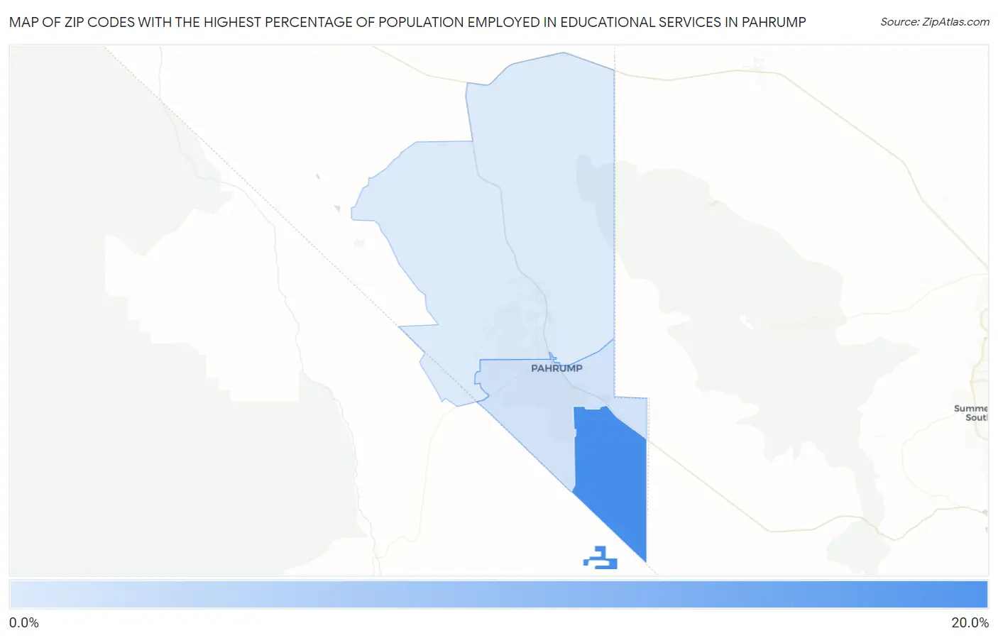 Zip Codes with the Highest Percentage of Population Employed in Educational Services in Pahrump Map