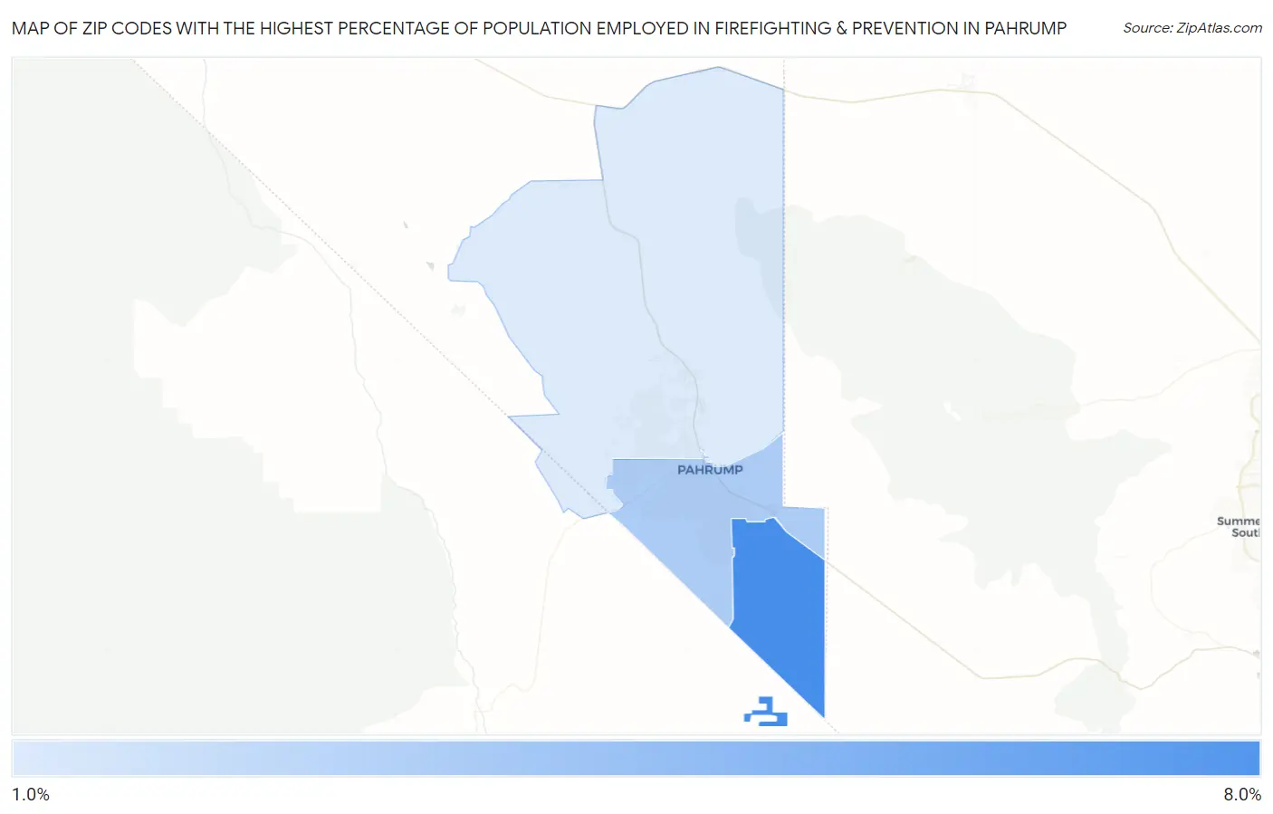 Zip Codes with the Highest Percentage of Population Employed in Firefighting & Prevention in Pahrump Map