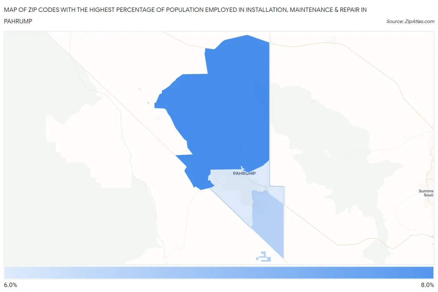 Zip Codes with the Highest Percentage of Population Employed in Installation, Maintenance & Repair in Pahrump Map