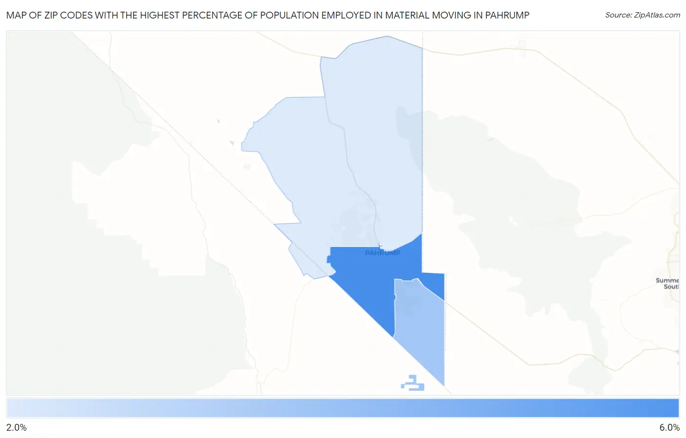 Zip Codes with the Highest Percentage of Population Employed in Material Moving in Pahrump Map