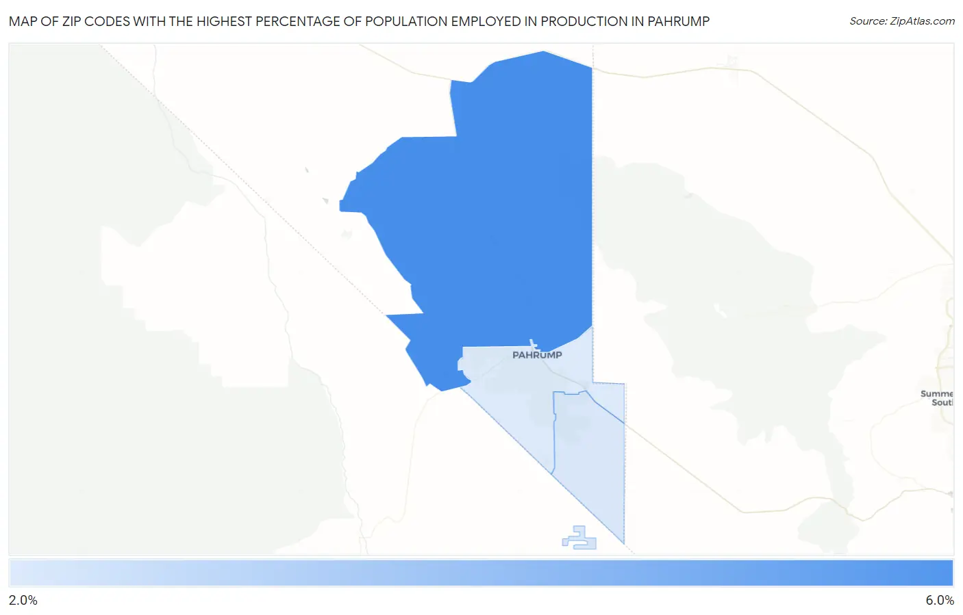 Zip Codes with the Highest Percentage of Population Employed in Production in Pahrump Map