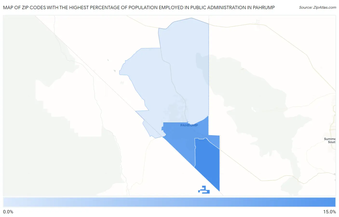 Zip Codes with the Highest Percentage of Population Employed in Public Administration in Pahrump Map