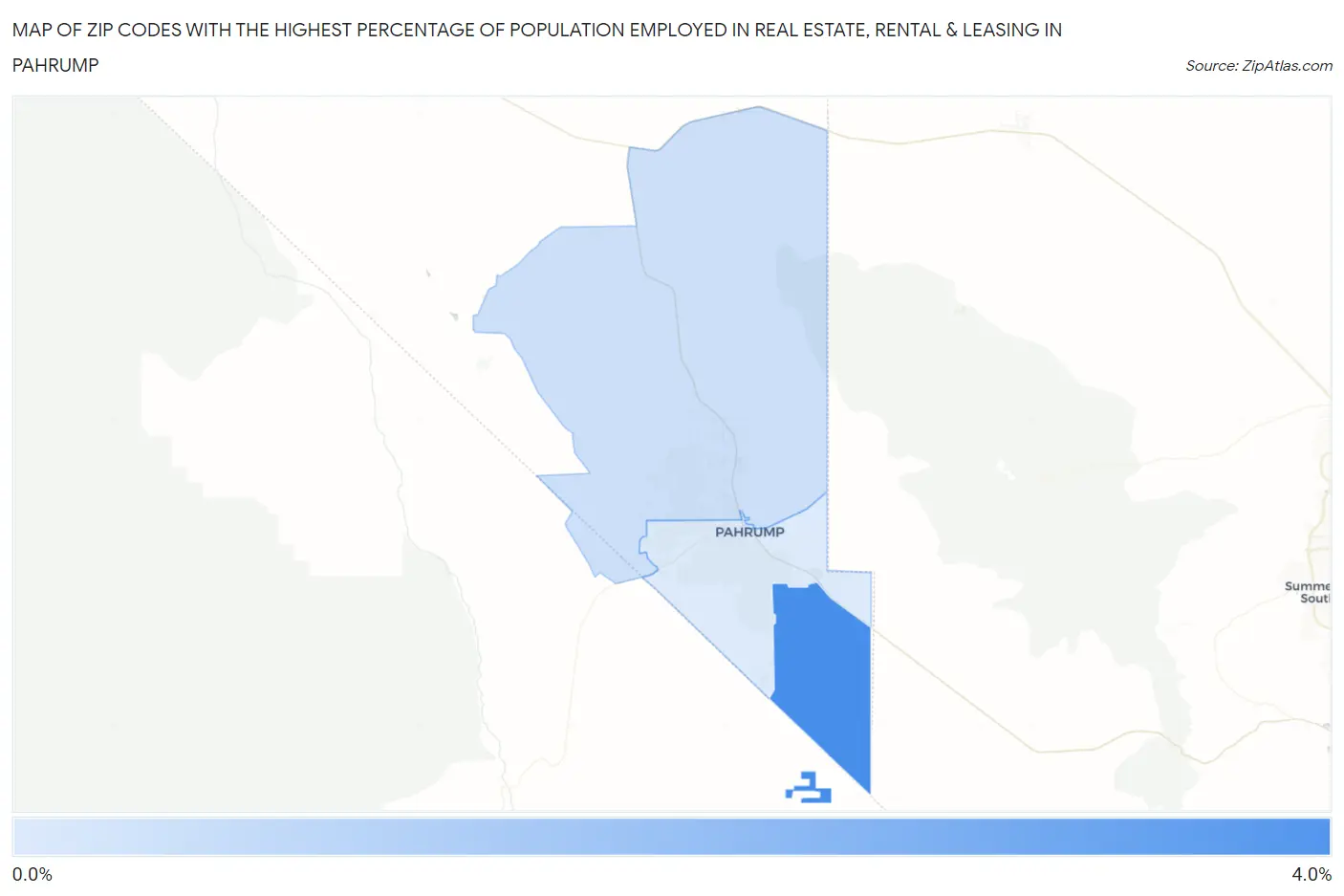 Zip Codes with the Highest Percentage of Population Employed in Real Estate, Rental & Leasing in Pahrump Map
