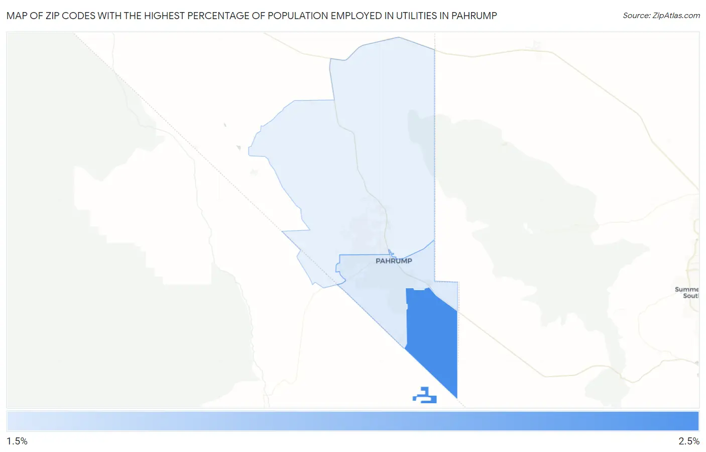 Zip Codes with the Highest Percentage of Population Employed in Utilities in Pahrump Map