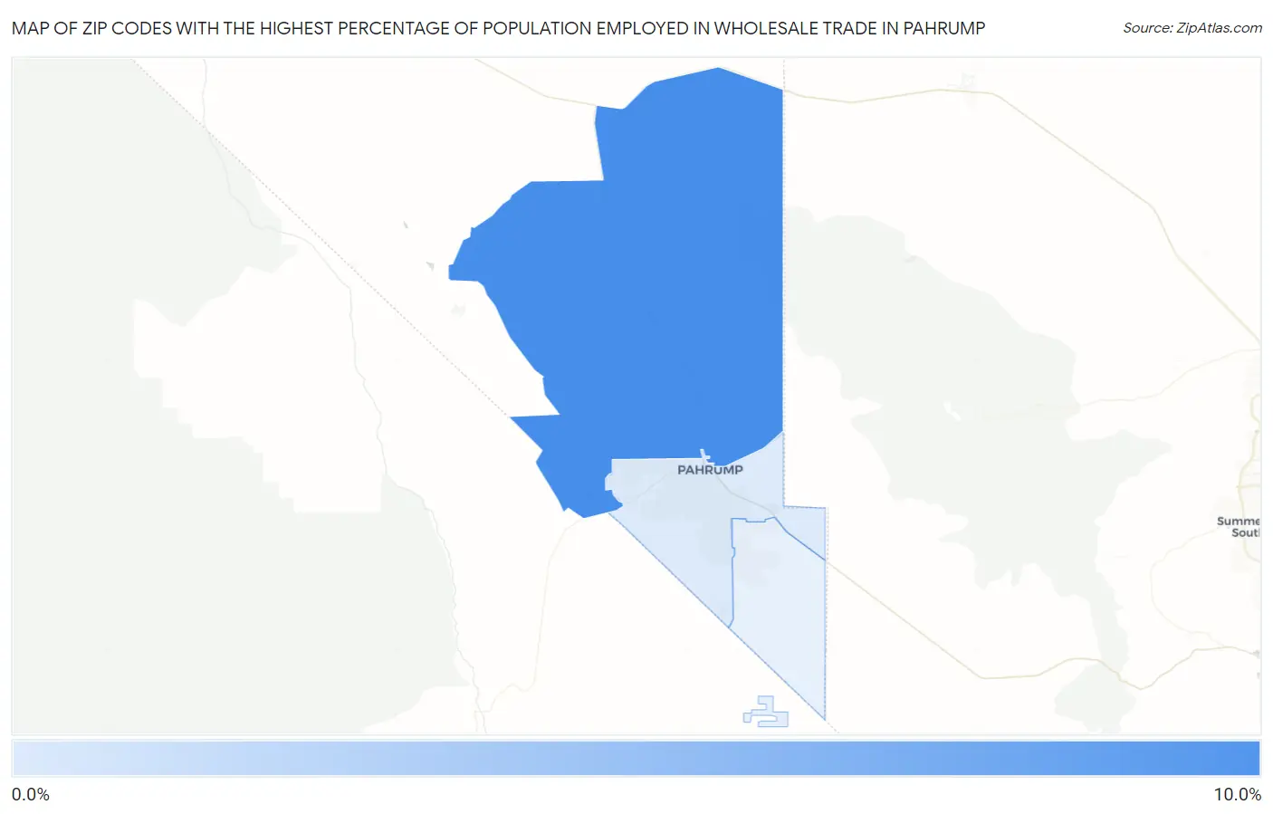 Zip Codes with the Highest Percentage of Population Employed in Wholesale Trade in Pahrump Map