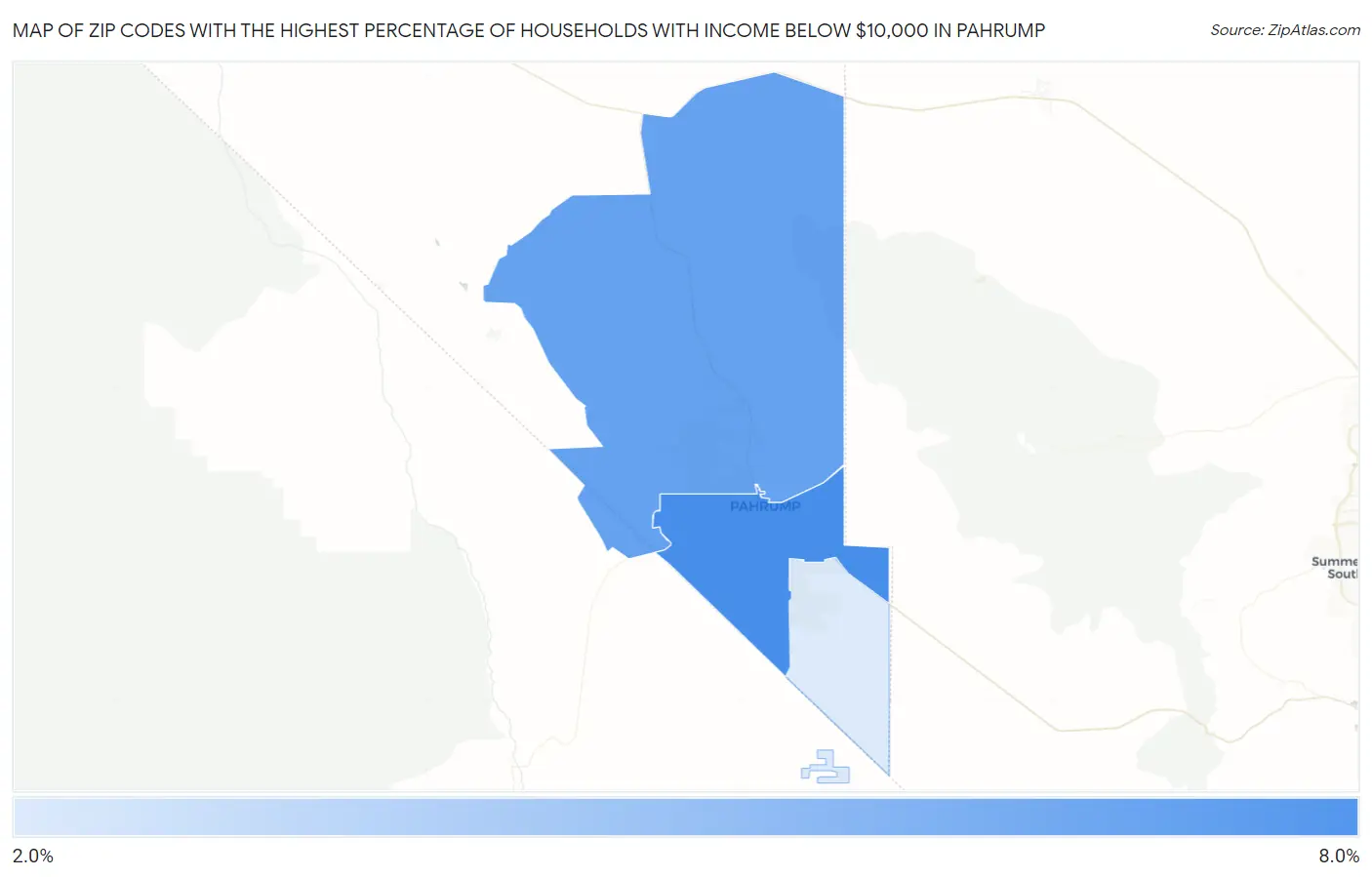 Zip Codes with the Highest Percentage of Households with Income Below $10,000 in Pahrump Map