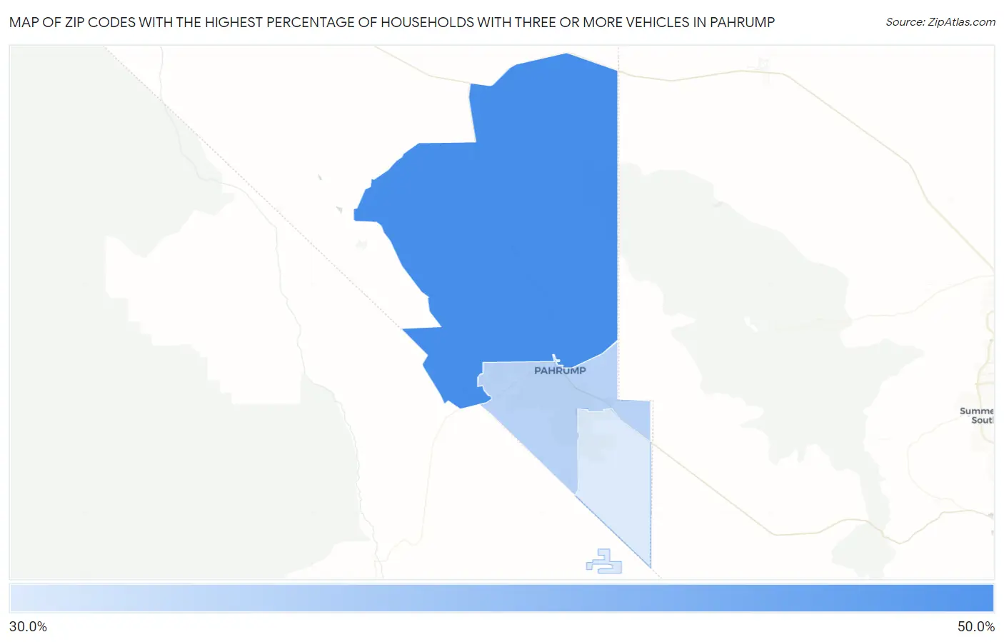 Zip Codes with the Highest Percentage of Households With Three or more Vehicles in Pahrump Map
