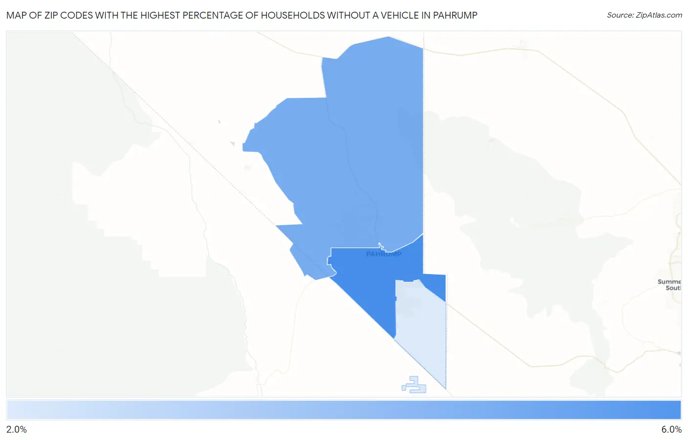 Zip Codes with the Highest Percentage of Households Without a Vehicle in Pahrump Map