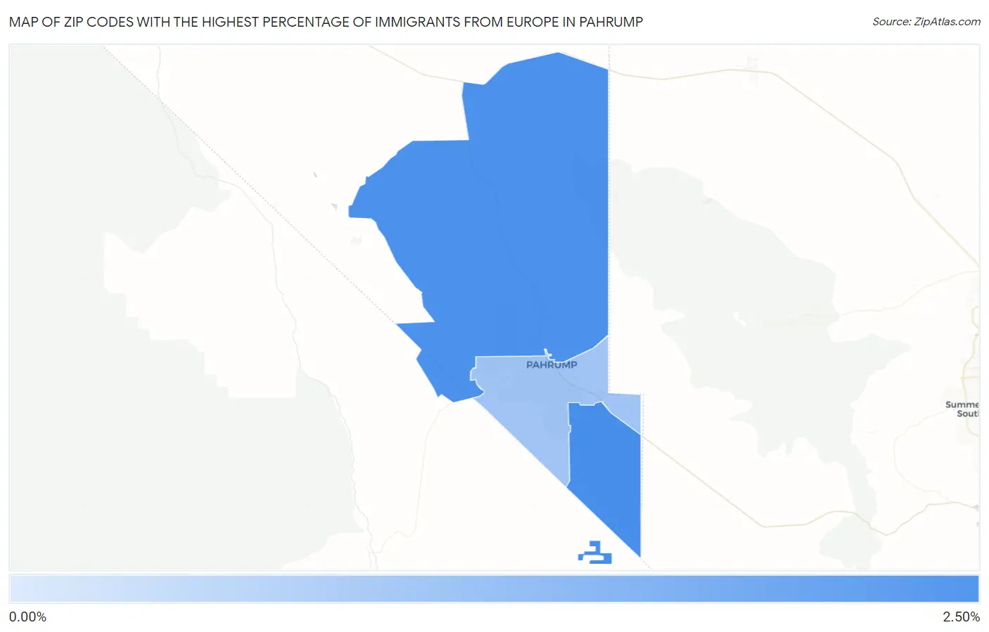 Zip Codes with the Highest Percentage of Immigrants from Europe in Pahrump Map