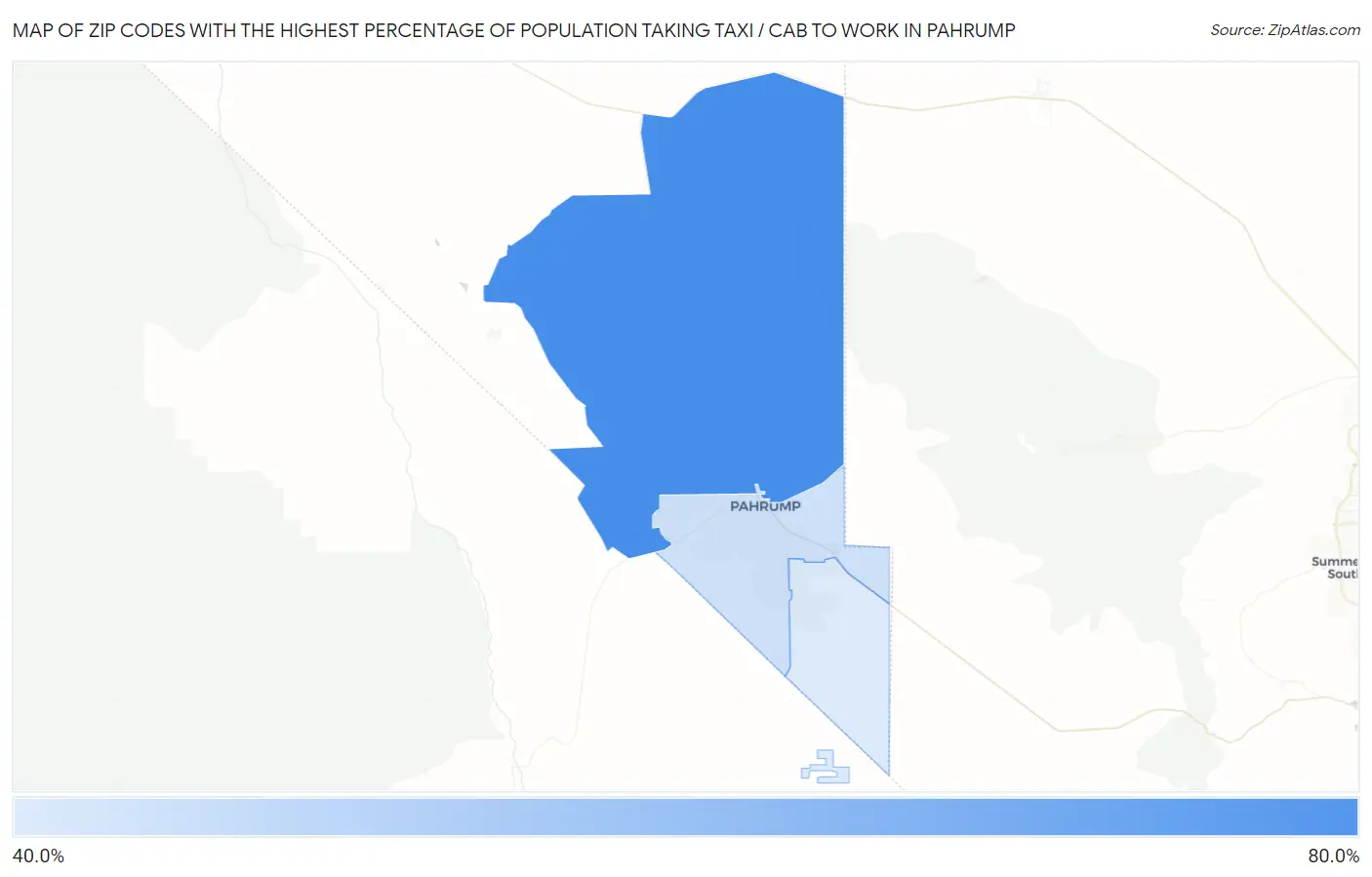 Zip Codes with the Highest Percentage of Population Taking Taxi / Cab to Work in Pahrump Map