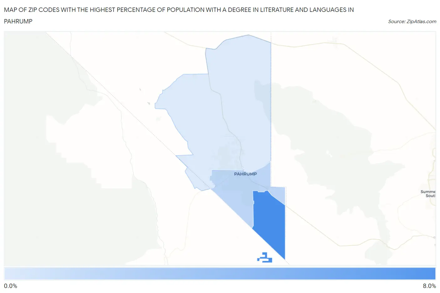 Zip Codes with the Highest Percentage of Population with a Degree in Literature and Languages in Pahrump Map