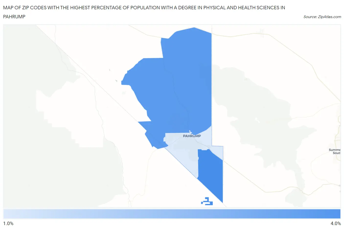 Zip Codes with the Highest Percentage of Population with a Degree in Physical and Health Sciences in Pahrump Map