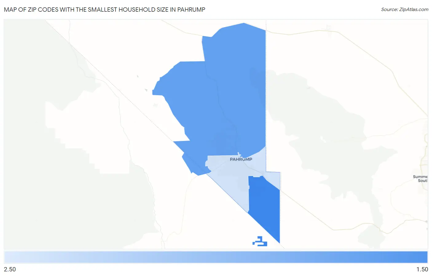 Zip Codes with the Smallest Household Size in Pahrump Map