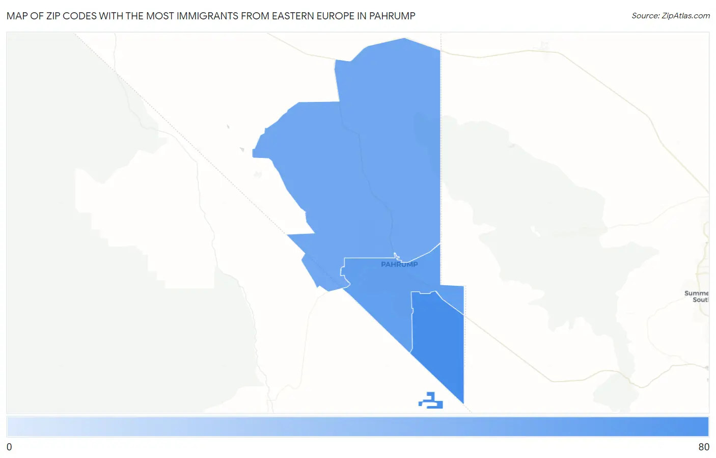 Zip Codes with the Most Immigrants from Eastern Europe in Pahrump Map