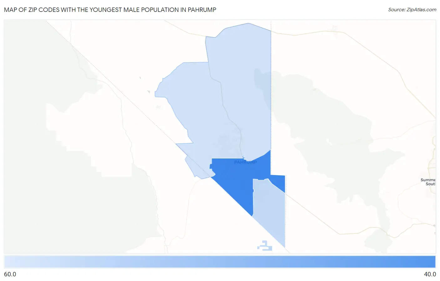 Zip Codes with the Youngest Male Population in Pahrump Map