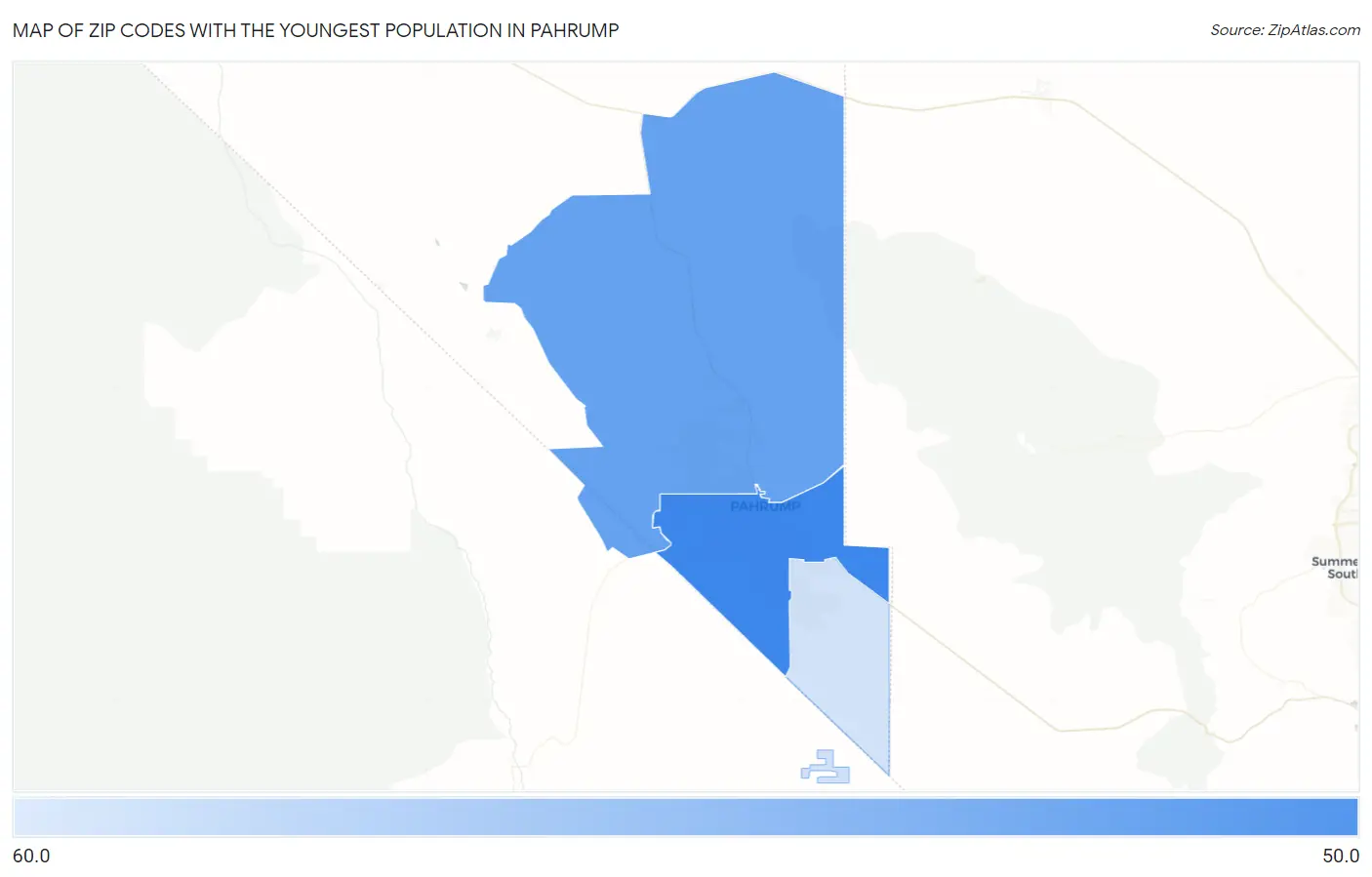Zip Codes with the Youngest Population in Pahrump Map