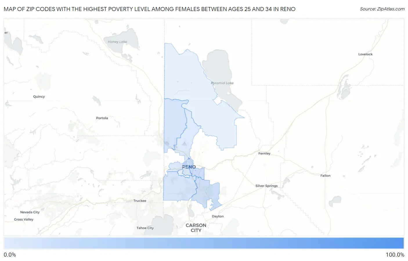 Zip Codes with the Highest Poverty Level Among Females Between Ages 25 and 34 in Reno Map