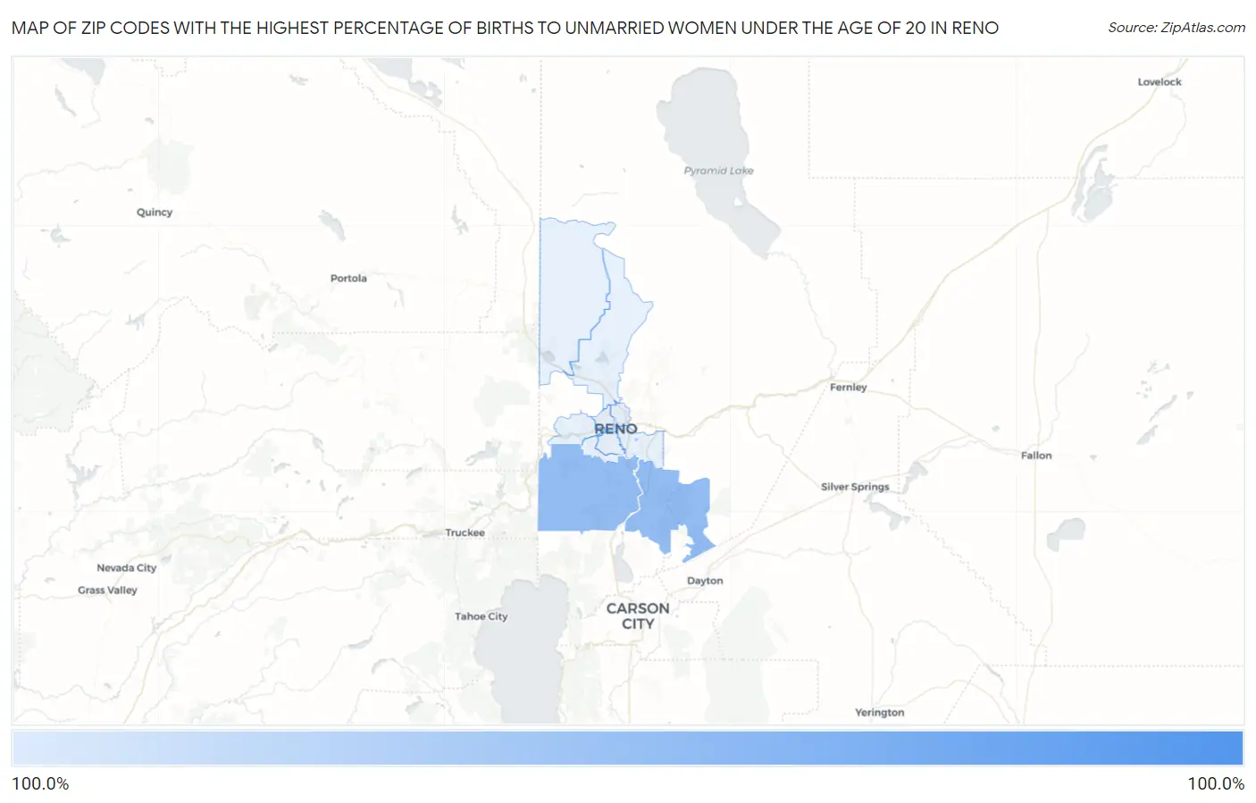 Zip Codes with the Highest Percentage of Births to Unmarried Women under the Age of 20 in Reno Map