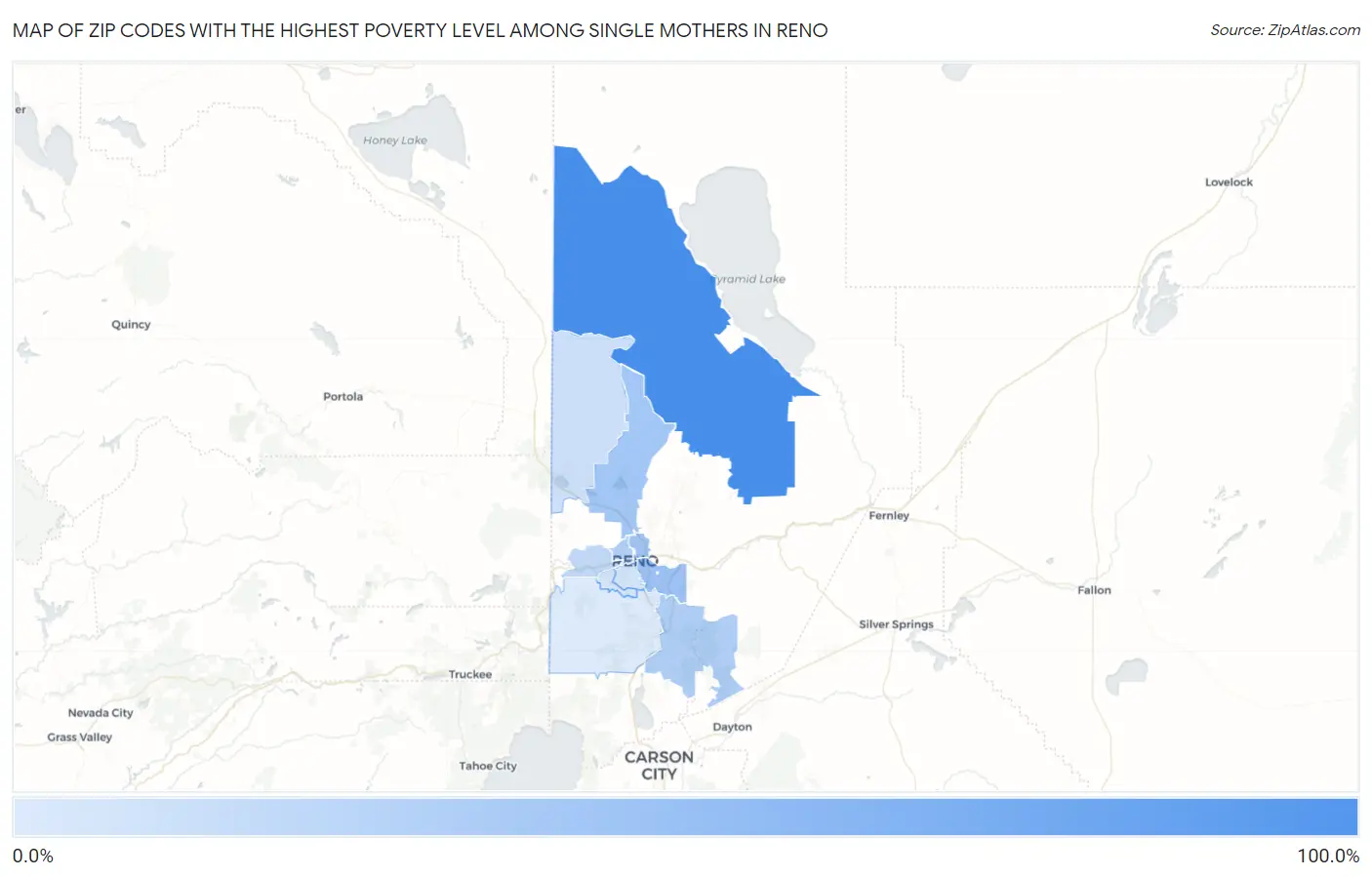 Zip Codes with the Highest Poverty Level Among Single Mothers in Reno Map