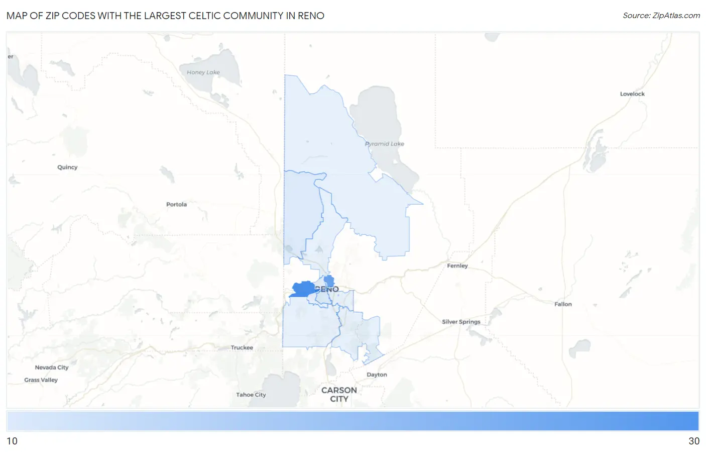 Zip Codes with the Largest Celtic Community in Reno Map