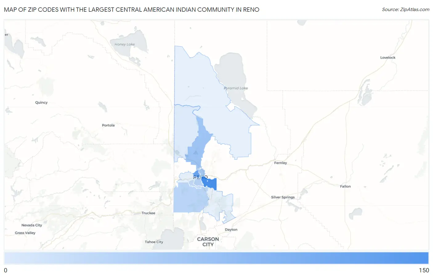 Zip Codes with the Largest Central American Indian Community in Reno Map
