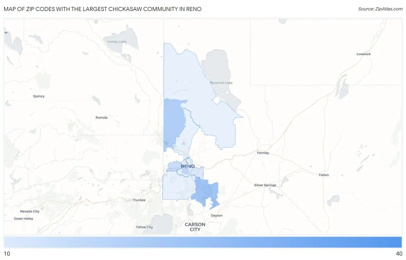 Zip Codes with the Largest Chickasaw Community in Reno Map