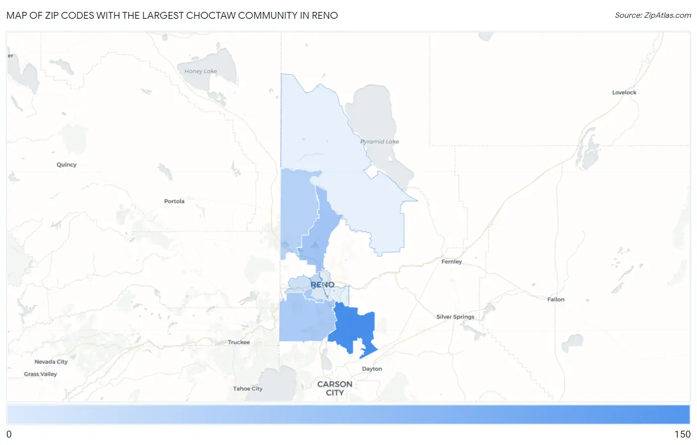 Zip Codes with the Largest Choctaw Community in Reno Map